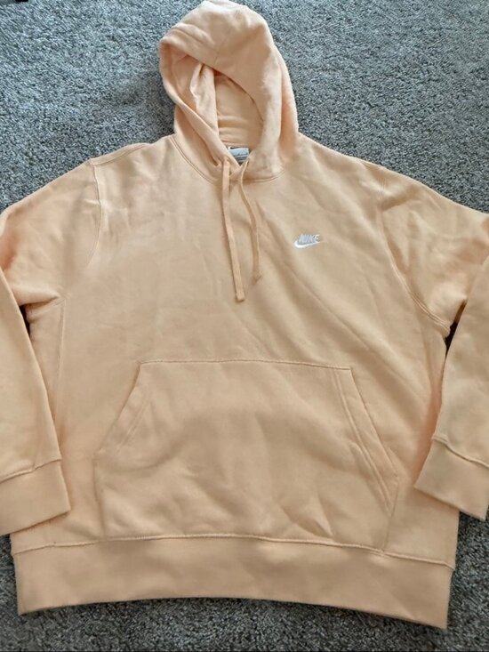 Nike Tops - Nike Club Fleece Pullover Hoodie Large Peach Embroidered Swoosh Kangaroo Pocket